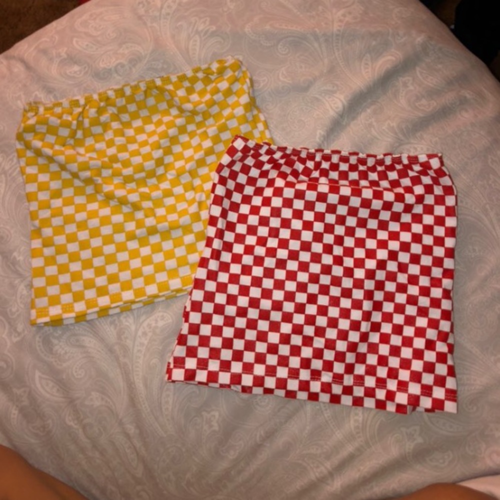 Checkered Yellow and Red Tube Top Bundle